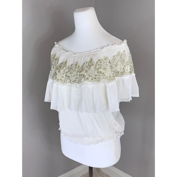 Free People Beaded Mesh Summer Top Boho Artsy Rustic Luxury Beach Casual Travel - Picture 4 of 9